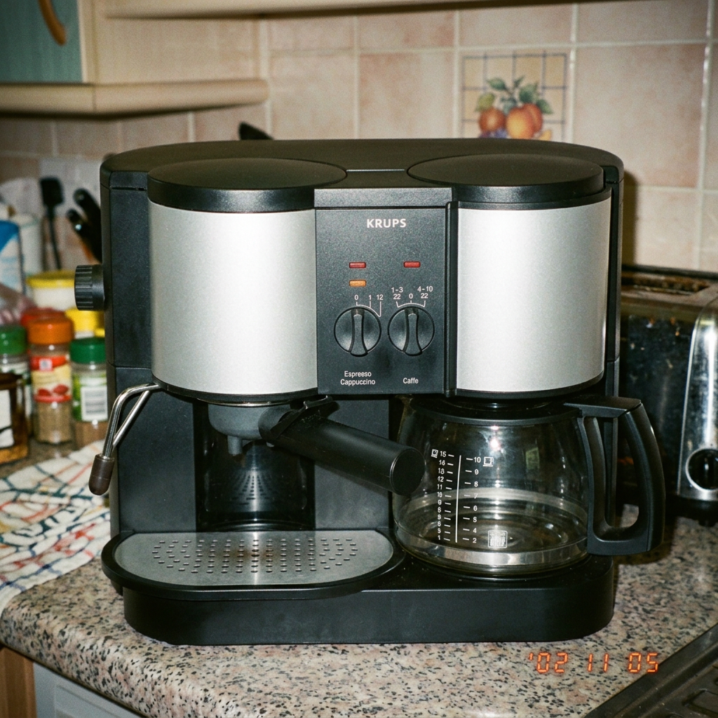 Vår gamla Krups – kombinerad kaffebryggare och espressomaskin från 2002